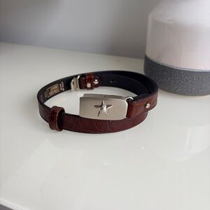 Gianni Versace Vintage Brown Embossed Leather Medusa Star Belt